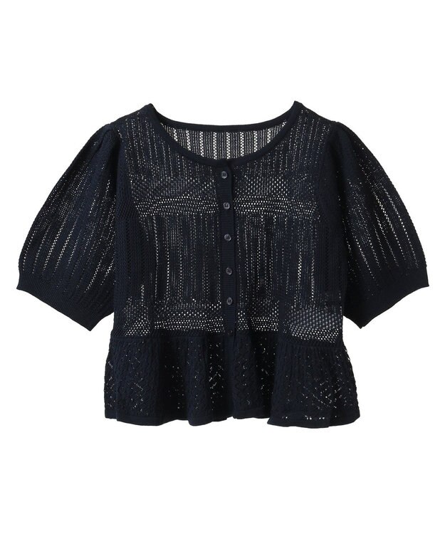 earth music&ecology ＳＥＴ２点レース編みペプラムカーデ＋スカート Navy