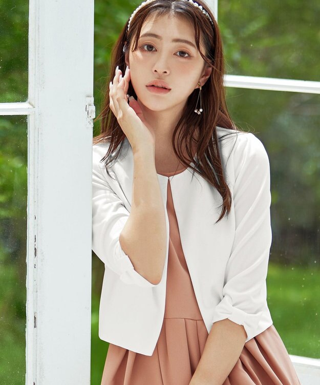 Tiaclasse L 【洗える】袖口リボンカットソーボレロカーディガン オフホワイト