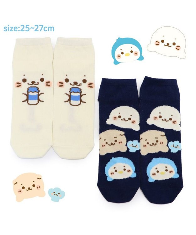 Mother garden しろたん スニーカー丈ソックス 2足セット 25~27cm 《顔ぼんミルク/お友達フェイス》 顔ぼんミルク/お友達フェイス