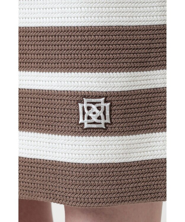 DAKS ボーダー ニットミニスカート ベージュ