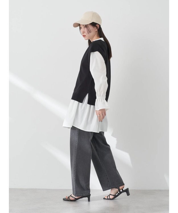 earth music&ecology ＳＥＴ２点Ｖネックベスト＋スタンドカラーチュニック Ivory