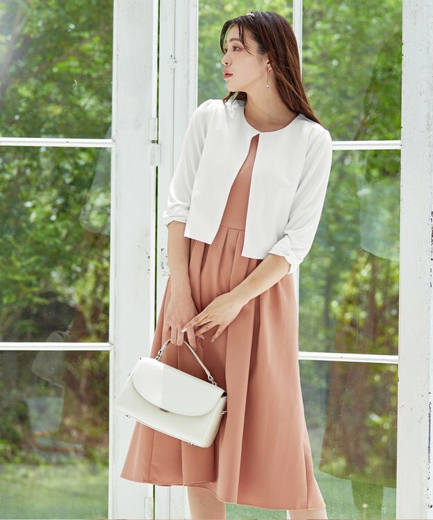 Tiaclasse L 【洗える】袖口リボンカットソーボレロカーディガン オフホワイト