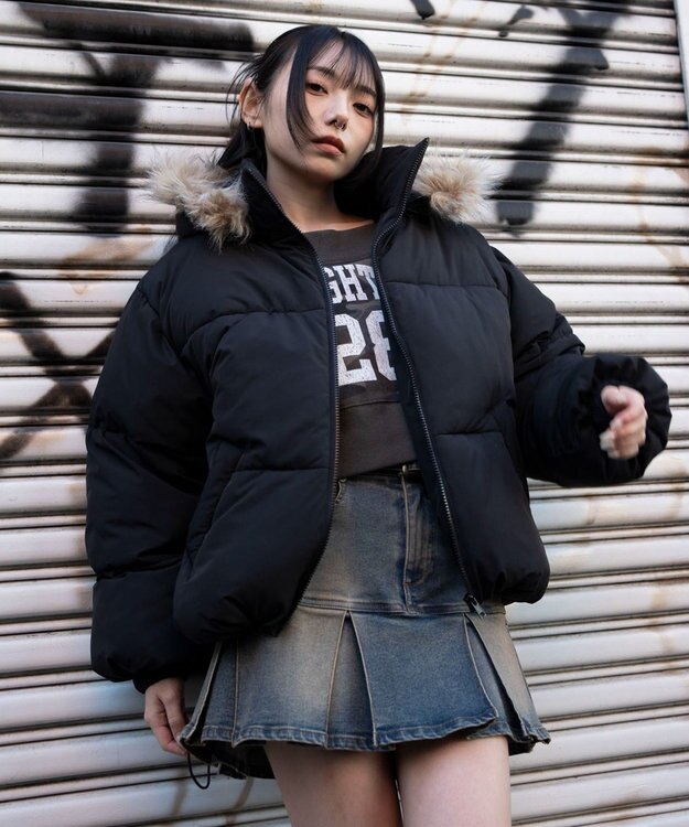 WEGO 3WAYファーフードパファーブルゾン ブラック