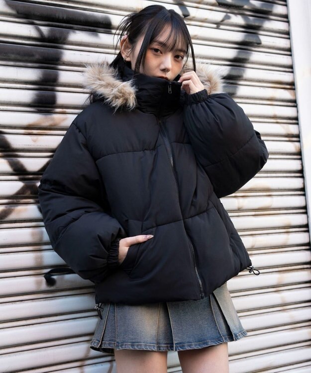 WEGO 3WAYファーフードパファーブルゾン ブラック