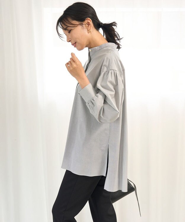 UNFILO 【新色追加】ボリュームスリーブ ブラウス モノトーンストライプ