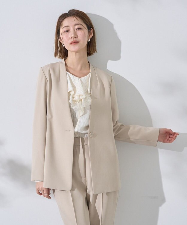 YECCA VECCA ストレッチノーカラージャケット Light Beige