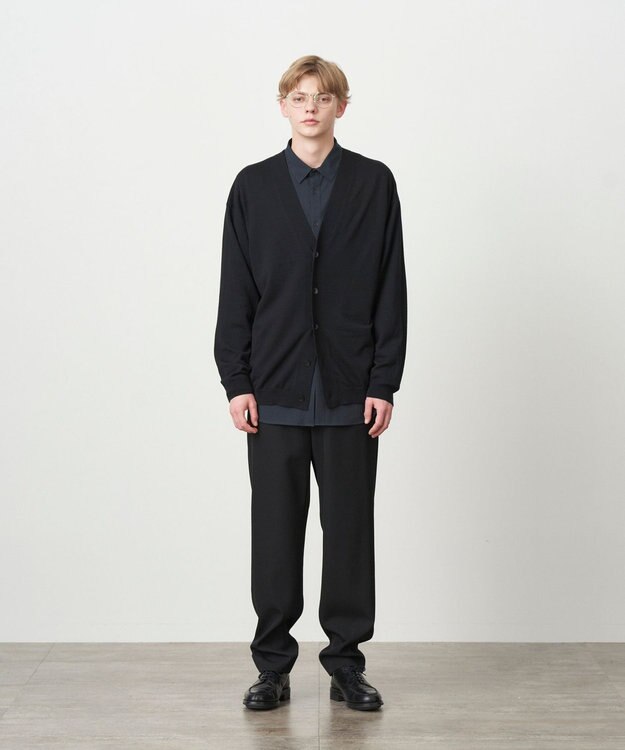 ATON WOOSTED WOOL | オーバーサイズカーディガン - UNISEX BLACK