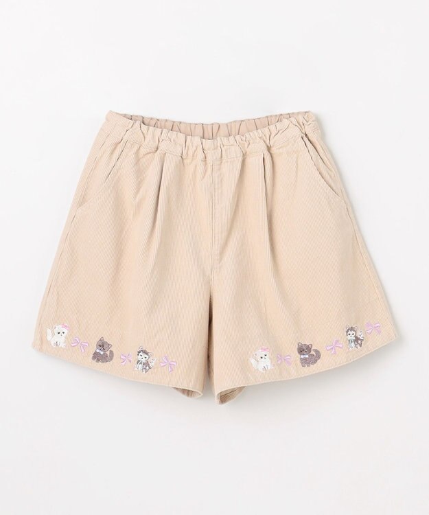 ANY KIDS ネコ刺繍 コーデュロイ ショートパンツ ベージュ