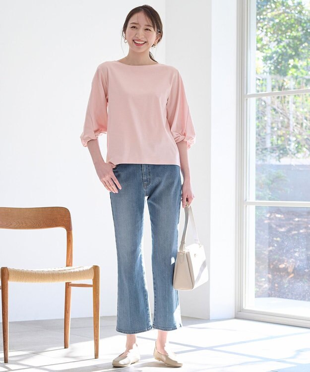 ANY 【接触冷感】シルケットスムース ツイストスリーブトップス ピンク