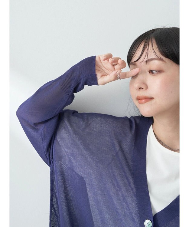 earth music&ecology シアーＢＩＧカーディガン Blue