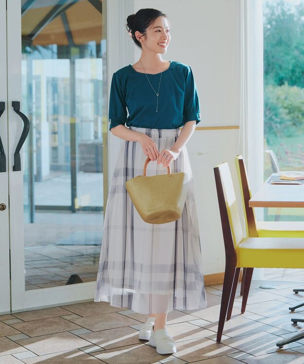 Tiaclasse L チュールレースチェックスカート アイボリー