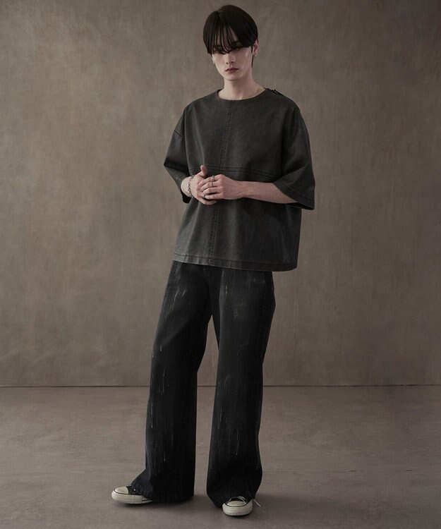 WEGO シルバープリントバギーフレアデニム デニムブラック