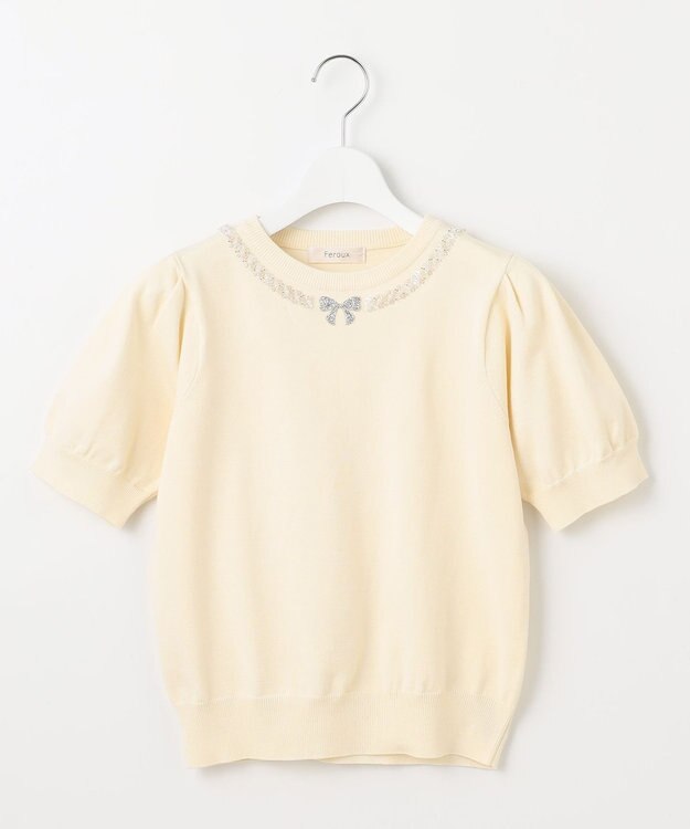 Feroux ビジューネックレスニット アイボリー系