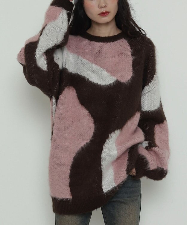 WEGO 【2025年秋冬新作】シャギーパターンニットBIGプルオーバー 柄2