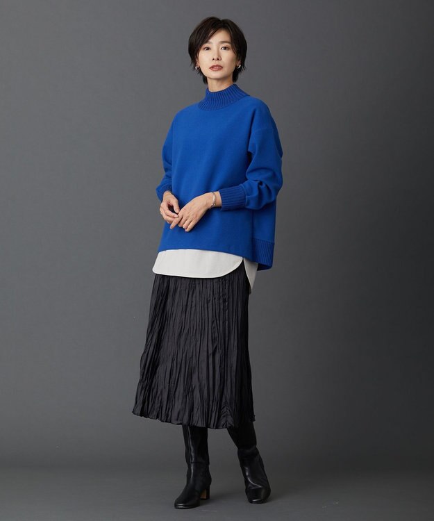 J.PRESS LADIES ニードルパンチ ハイネック カットソー ブルー系