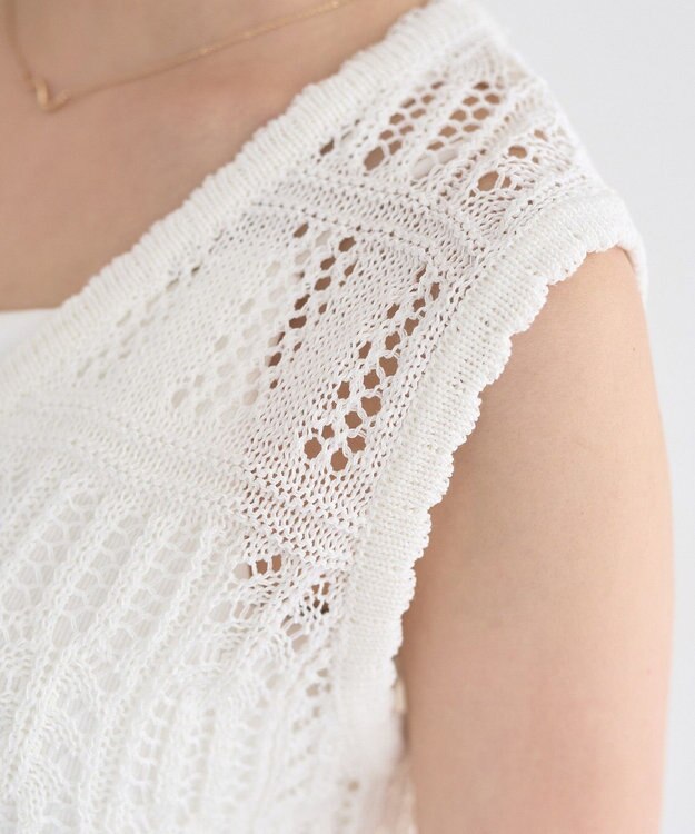 earth music&ecology 【セットアップ対応】透かし編みニットベスト Off White
