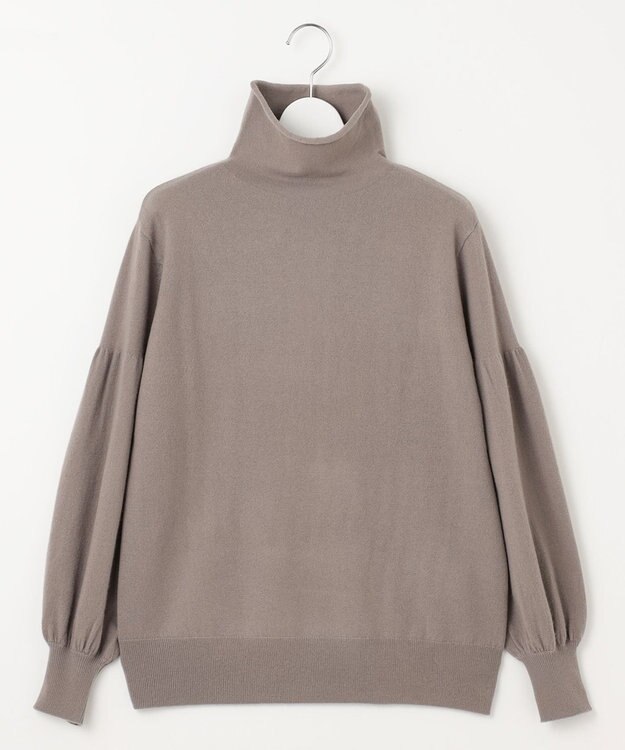 自由区 【洗える】ソフトウールハイゲージパフスリーブハイネック ニット ライトグレー系