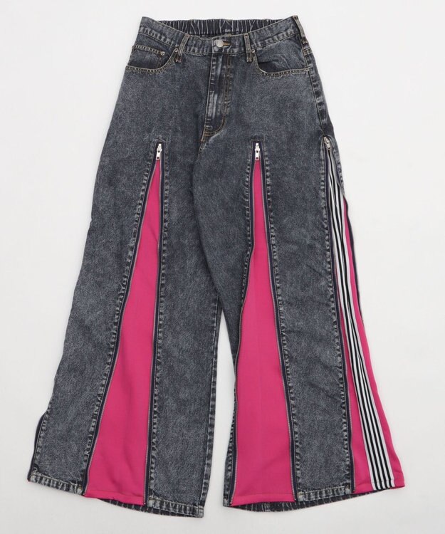 WEGO 【ユニセックス着用ITEM】ジャージドッキングZIPデニムパンツ ピンク