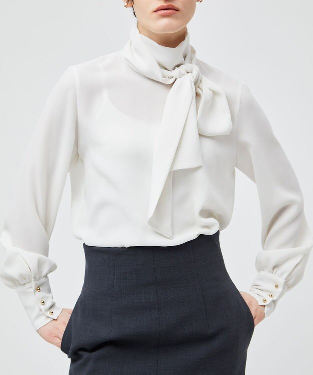 BEIGE， 【WEB限定・洗える】STOW / ボウタイブラウス Ecru