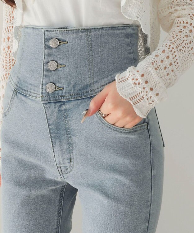 WEGO 【ストレッチ/美脚/脚長シルエット/XSSMサイズ展開】ハイウエストストレッチフレアデニムパンツ デニム淡加工色