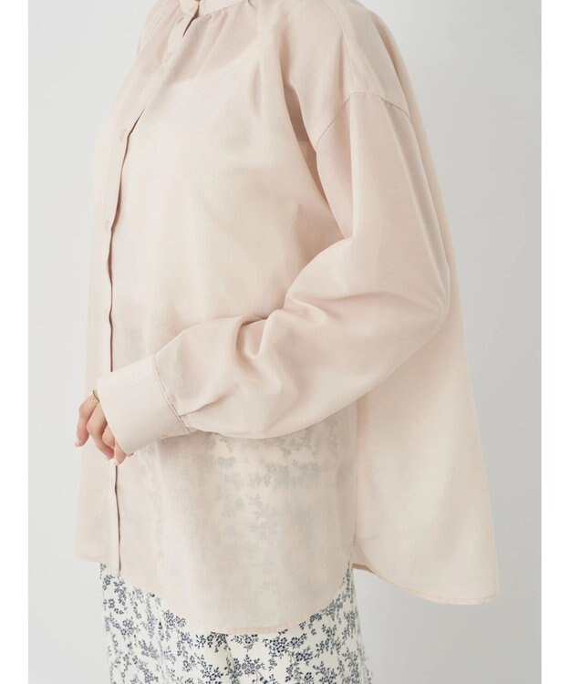 earth music&ecology シアーギャザーネックブラウス Beige