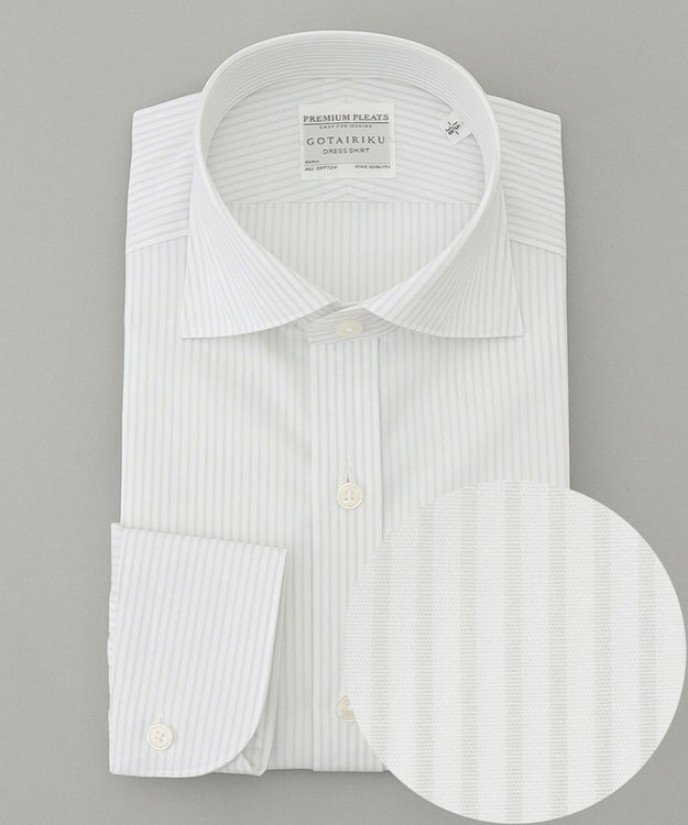 GOTAIRIKU 【形態安定】PREMIUMPLEATS_ワイドスプレッド 通年ドレスシャツ グリーン系1