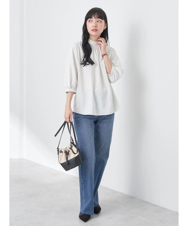 earth music&ecology ２ｗａｙフリル７分袖ブラウス Dot