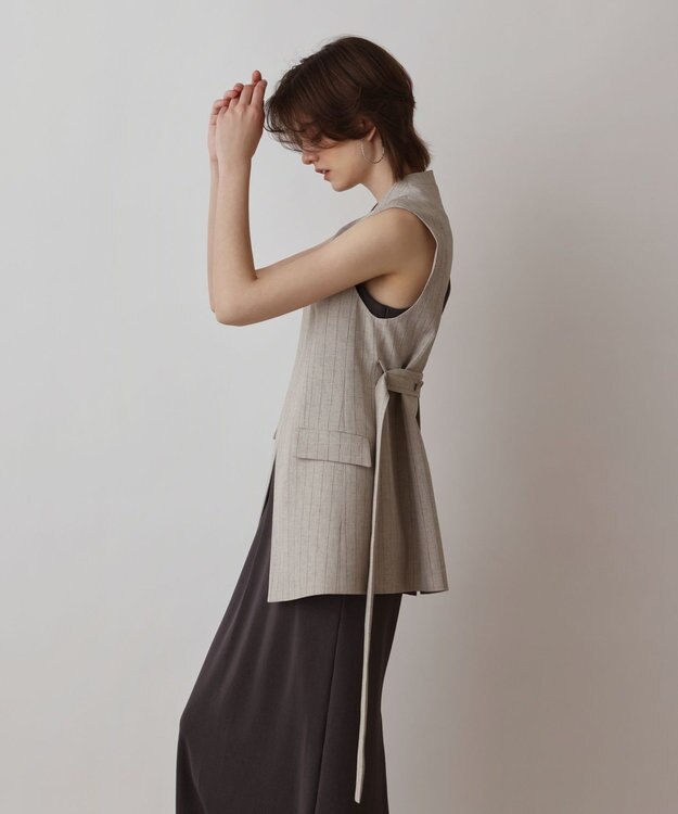 GRACE CONTINENTAL ストライプノーカラージレ ベージュ