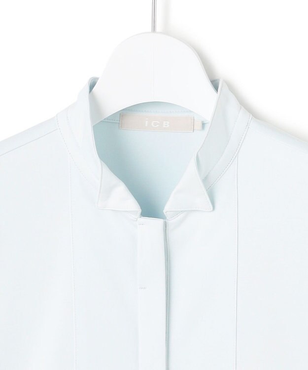 ICB L 【洗える】 ブラウスライクジャージー ロングカットソー クリアサックス系