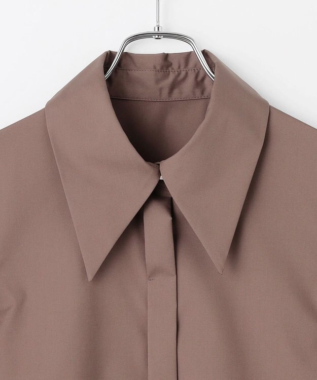 #Newans 【アイロンいらず】尖り襟ギャザースリーブブラウス ブラウン