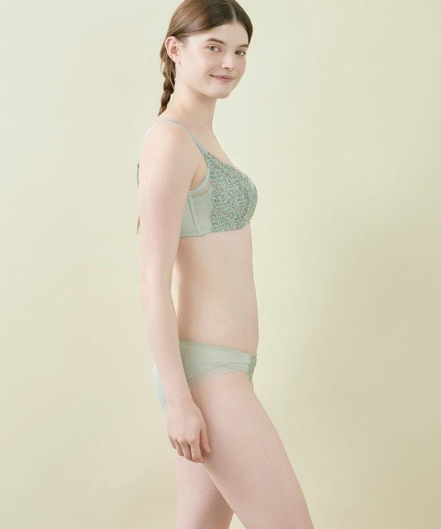 une nana cool MADE WITH LIBERTY FABRIC さあわたし レース 脇高ブラジャー ライトオリーブ