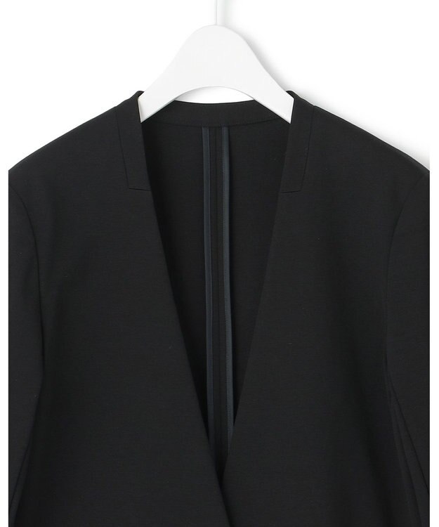 ICB 【洗える】コットンコンプレッシャー ノーカラージャケット ブラック系