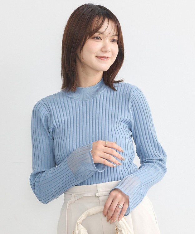 earth music&ecology シアースリーブリブハイネックプルオーバー Sax