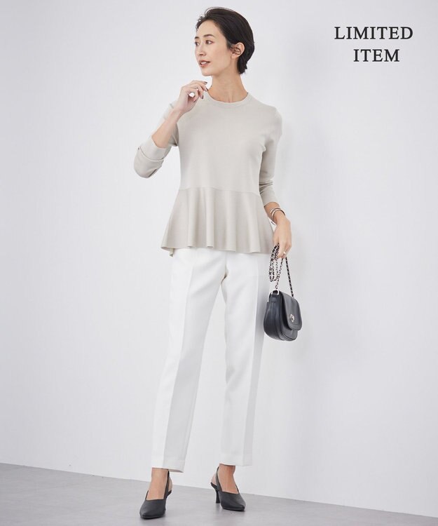 ICB L 【WEB限定・洗える】シンセティックヤーンスムース ペプラムニット トープ系