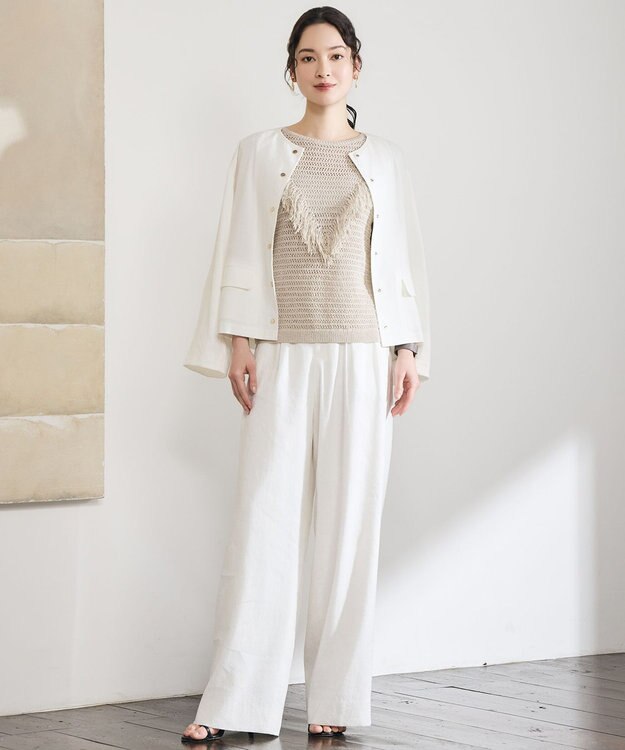 自由区 【カタログ掲載・セットアップ対応】リネンストレッチノーカラー ジャケット オフ