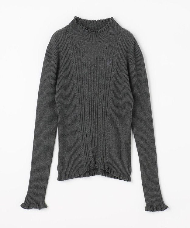 組曲 KIDS 【150-160㎝】フラワードット リブニット チャコールグレー