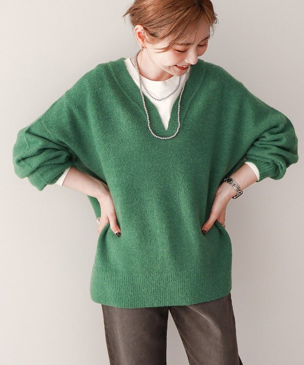 AMERICAN HOLIC カーブネックニットプルオーバー Green