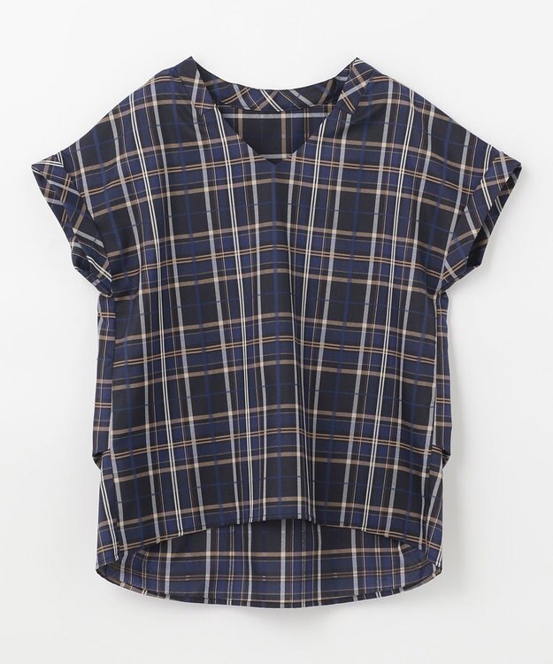 ANY 【洗える】イージーケアチェック ブラウス ブラックチェック