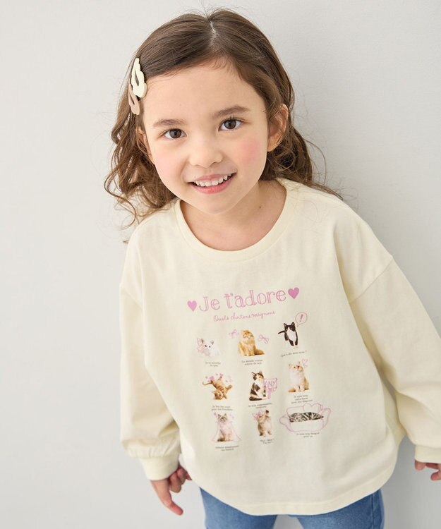 ANY KIDS 【綿100%】ネコアソート 長袖Tシャツ エクリュ