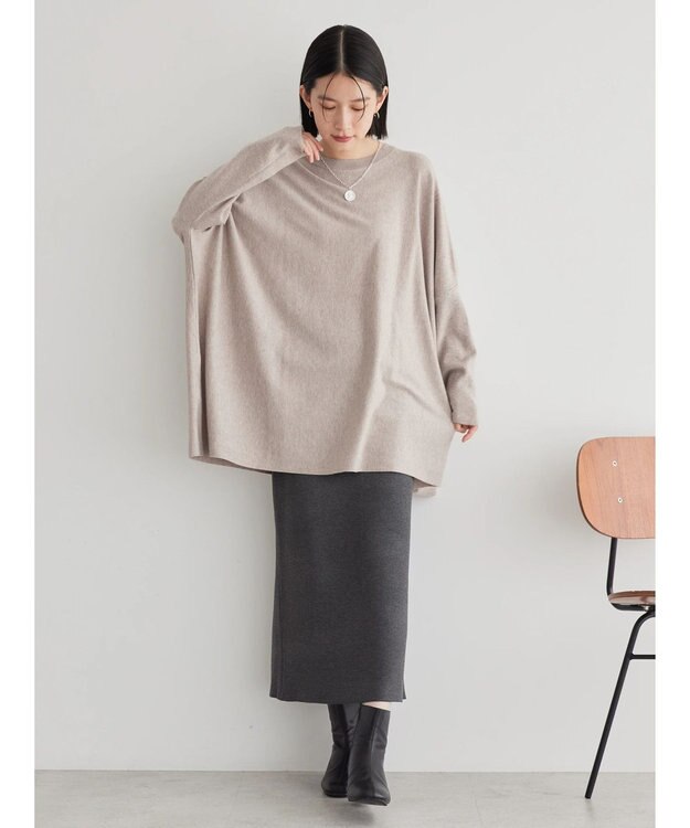 AMERICAN HOLIC バイパチポンチョライクＢＩＧニットチュニック Gray Beige