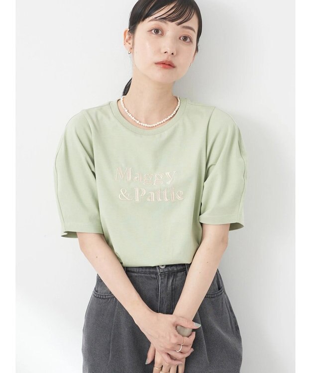 earth music&ecology フォルムスリーブ刺繍ロゴＴＥＥ Off White