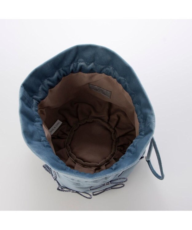 UNBILLION カシュカシュ cachecache / メタリックリボンベロア巾着バッグ ブルー