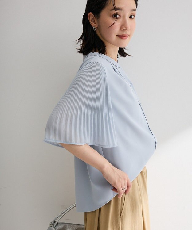 Green Parks 袖プリーツブラウス Blue Gray