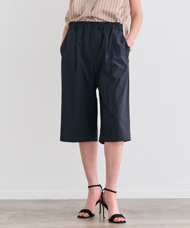 BEIGE， 【接触冷感/UVカット/洗える】YANN / ウエストゴムハーフタックパンツ Black