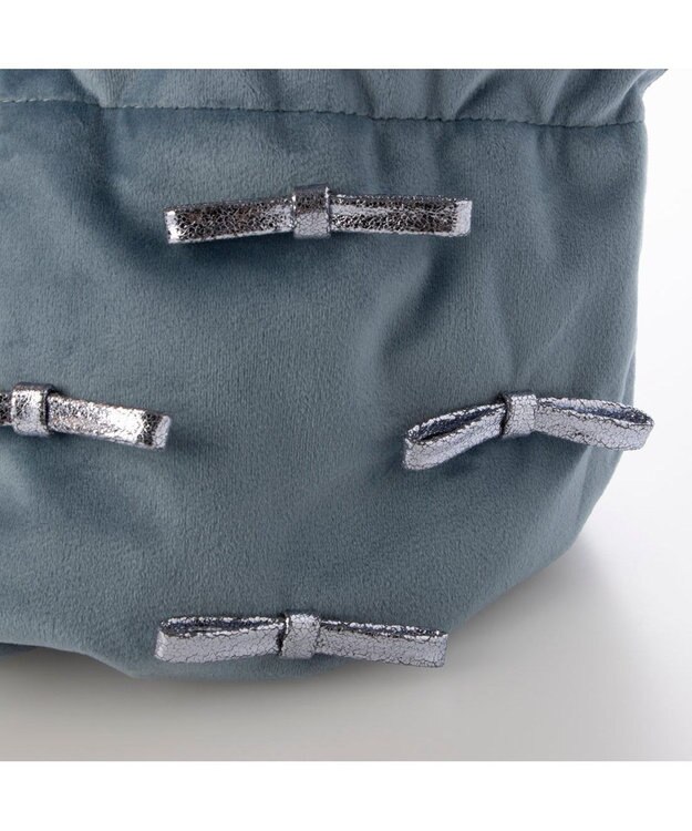 UNBILLION カシュカシュ cachecache / メタリックリボンベロア巾着バッグ ブルー