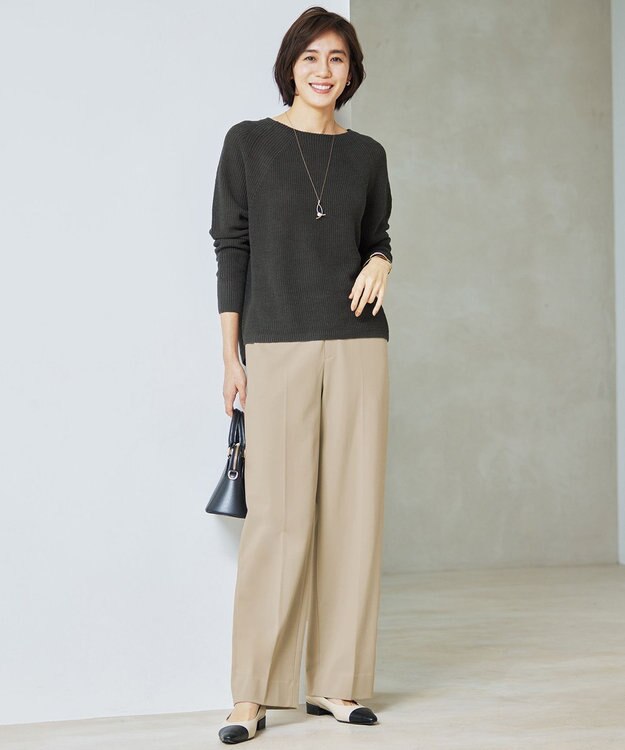 自由区 【WEB限定カラーあり・洗える】リネンミドルゲージボートネック ニット [新色]スレート