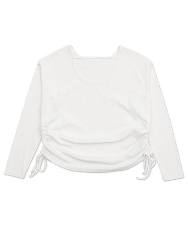 WEGO 【ラッシュガード/吸水速乾/UVカット/日焼け対策/体型カバー】リブドロストデザイントップス ホワイト