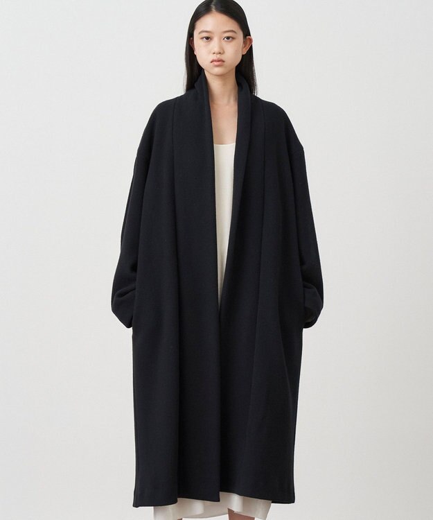 ATON ROYAL CHUNKY FLEECE | ショールカラーコート BLACK