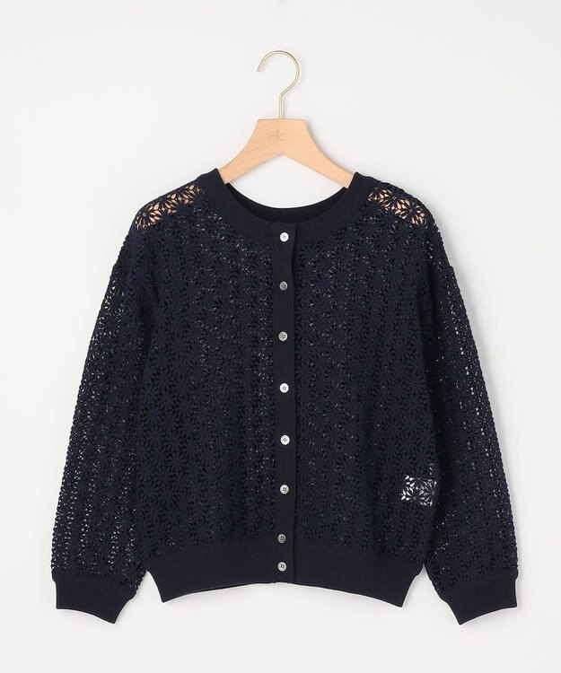 組曲 【先行予約・前後着用可】コットンフラワーレーシー カーディガン ネイビー系