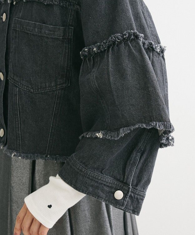 Green Parks ・ＤＯＵＢＬＥ　ＦＬＡＧＳ　フレアスリーブＧジャン Black